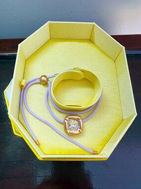 Swarovski Dulcis Necklace | Clear Crystal, Rose Gold Cushioned, Purple Cord | NI